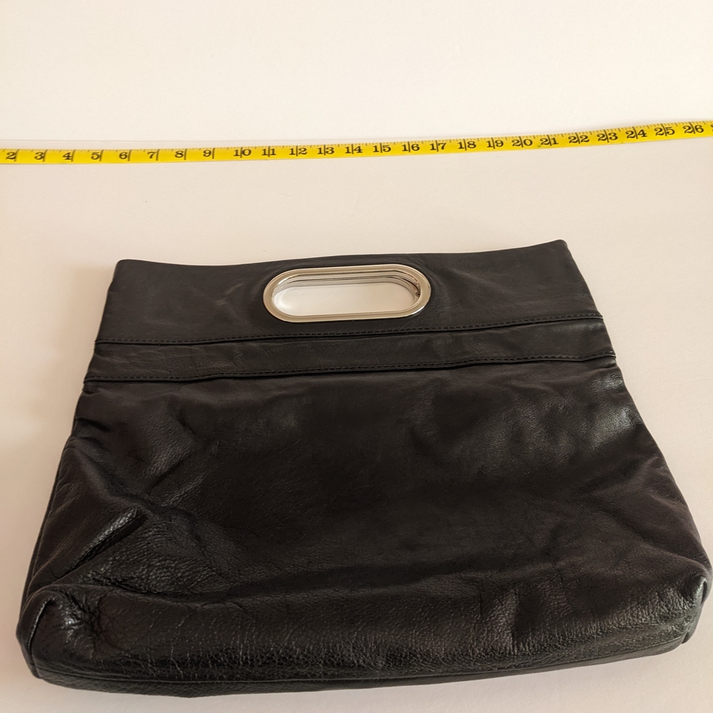 Banana Republic Black Leather Clutch with Silver-Tone Handle. - Picture 3 of 9
